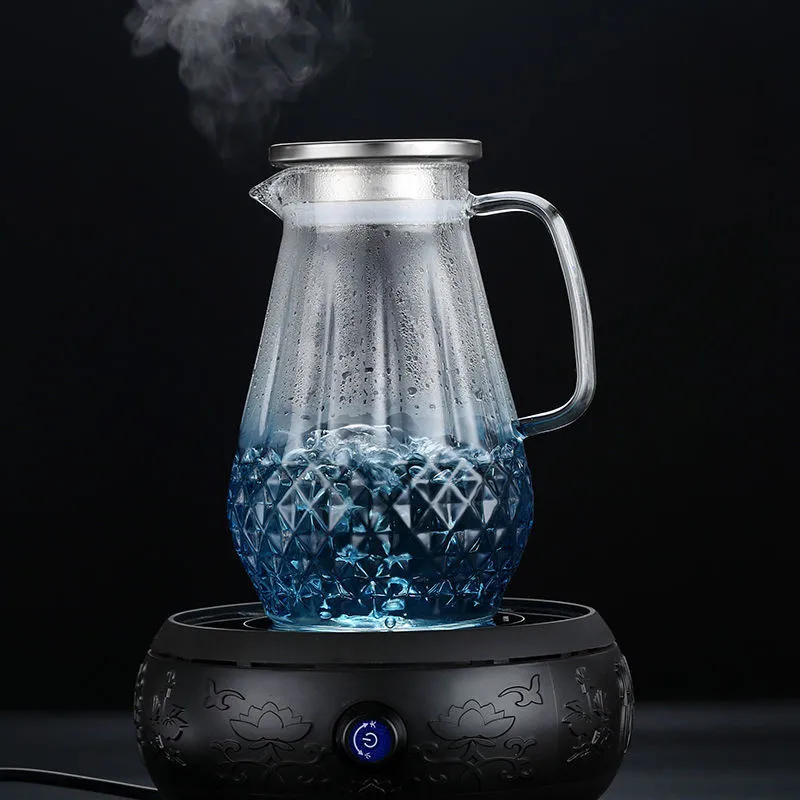 Heat Resistant Glass Pitcher Household Tea Pot with Stainless Steel Lid Large Capacity Water Bottle Kettle Juice Milk Jug Gift