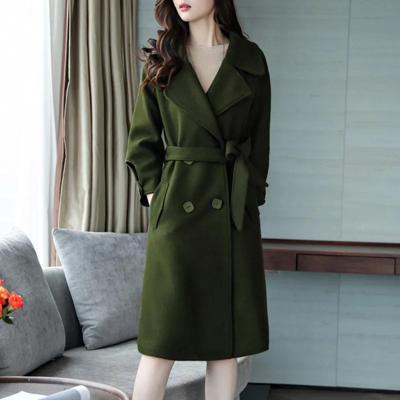 army green Красное Женское шерстяное пальто, двубортная модная длинная парка, пальто, новое осеннее и зимнее пальто, женское элегантное теплое пальто C5975 - Цвет: army green