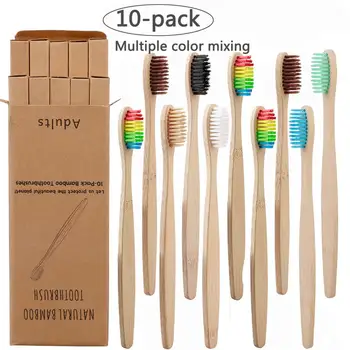 

10 pcs Colorful Head Bamboo Toothbrush Environment Wooden Rainbow Bamboo Toothbrush Oral Care Soft Bristle Wholesale