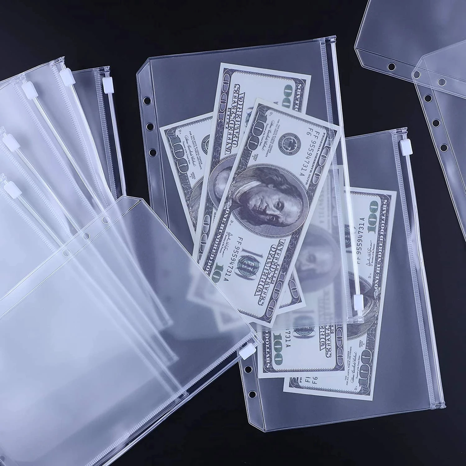 Binder pockets 4pcs A6 6-hole waterproof PVC cash budget envelopes zipper for notebook planner journey binders