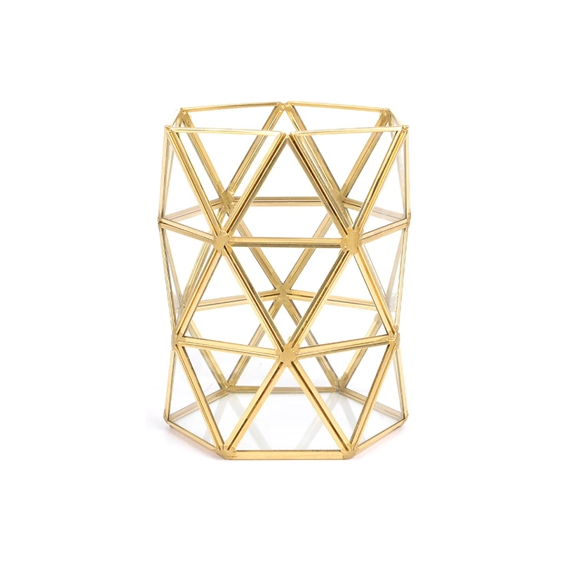 

Nordic Style Glass Geometry Cosmetics Storage Box Pen Container For Make-up brush Pencil House Desk Organizer