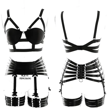 

Full Body Harness Black Bra Cupless Top Adjust Belt New Style Punk Gothic Sexy Garter Belts Elastic Pary Night Clubs Wear Women