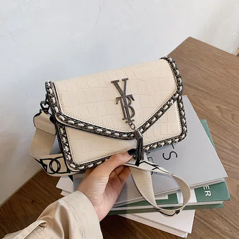 

Ladies premium texture PU leather wide shoulder strap messenger bag fashion letter tassel crossbody bag Korean versatile bags