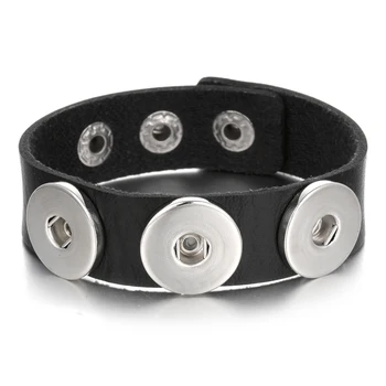 

New 18mm Snap Button Jewelry Three Buckles Alloy Charms Craft Wrap Bracelets & Bangles Adjustable Leather Snap Bracelet
