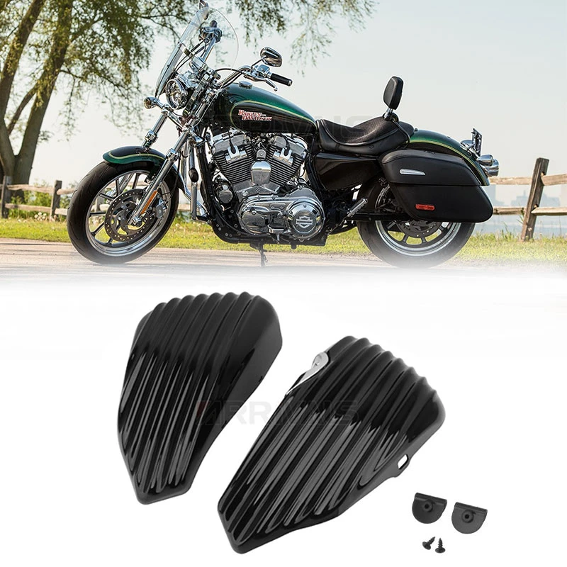 Black Left & Right Side Oil Tank Battery Cover For Harley Sportster XL883 XL1200