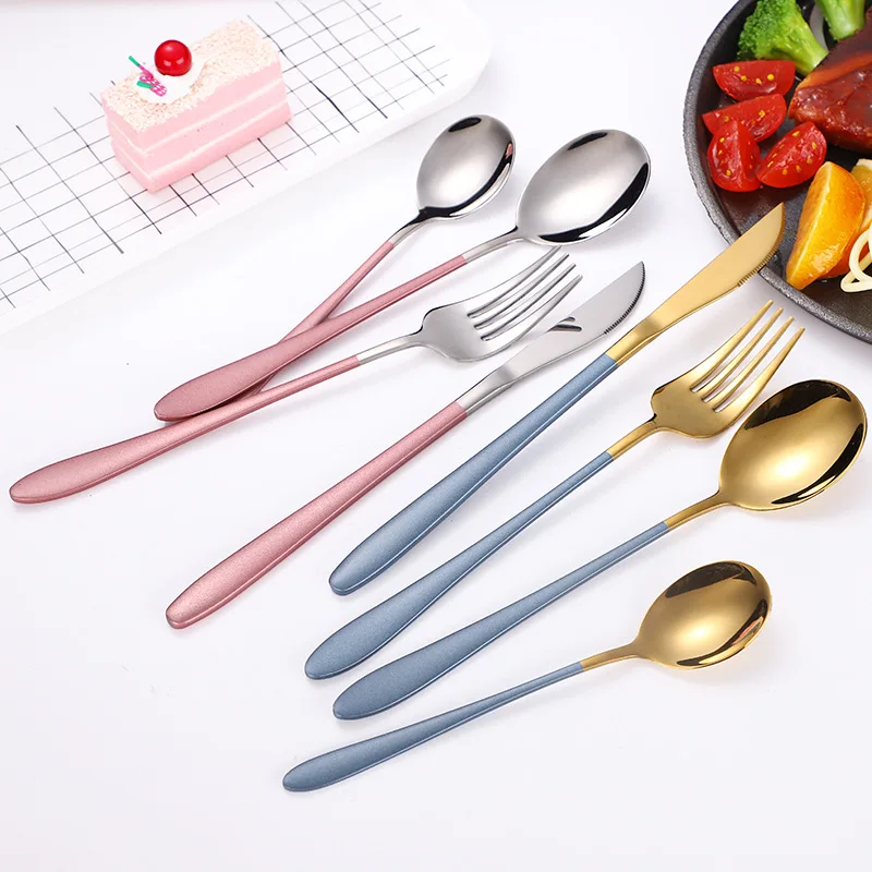4pcs/lot Cutlery Tableware Set Stainless Steel Table Knife Spoon Fork Set Party Camping Dinnerware rainbow stainless steel