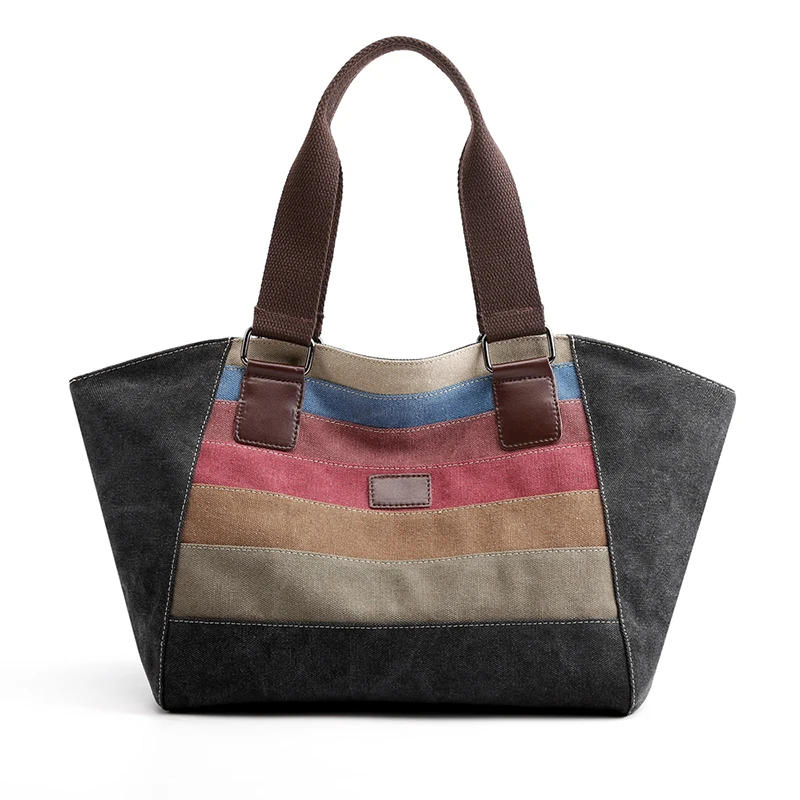 

KVKY Women's Canvas Shoulder Bag Casual Big Capacity Tote Patchwork Color Bag