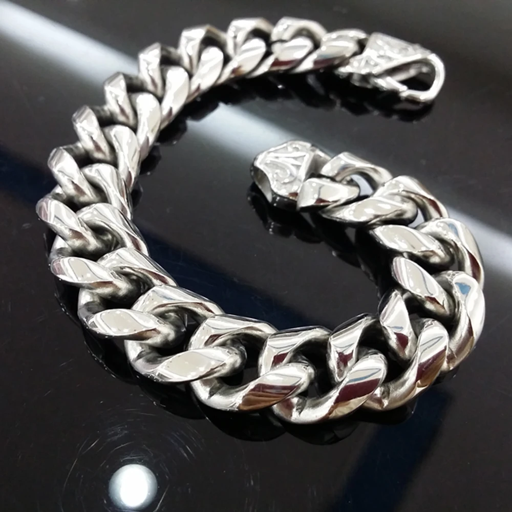 13/15 мм Для мужчин браслет цвет серебристый, Золотой 316L Нержавеющая сталь круглый Снаряженная Кубинский звено цепи Браслеты мужской ювелирных изделий Горячая подарок для Для мужчин