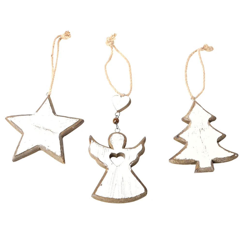 

3PCS/Set Exquisite Retro Rustic Wooden Star Crafts Home Angel Durable Small Party Decoration Christmas Tree Hanging Ornaments