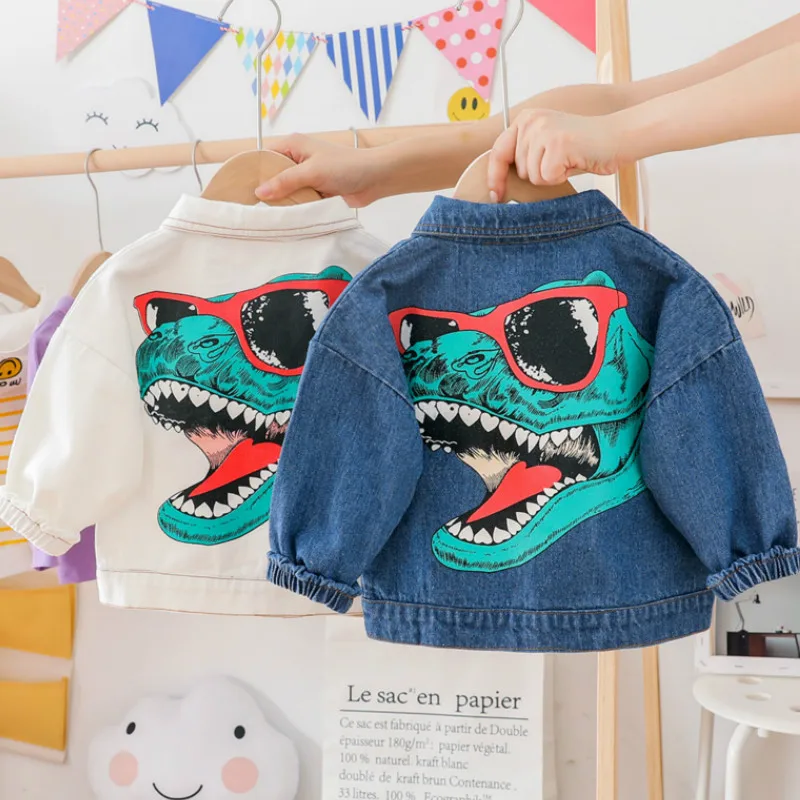

Kids Denim Jacket 2019 Autumn Dress New Children's Denim Fashion Personality Single-button Jacket Boy Baby Dinosaur Print Jacket