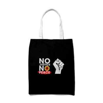 

No JUSTICE NO PEACE Letter Print Fashion Women Girls Shopping Bags Canvas Handbag Shoulder Bag Ladies Reusable Grocery Bags