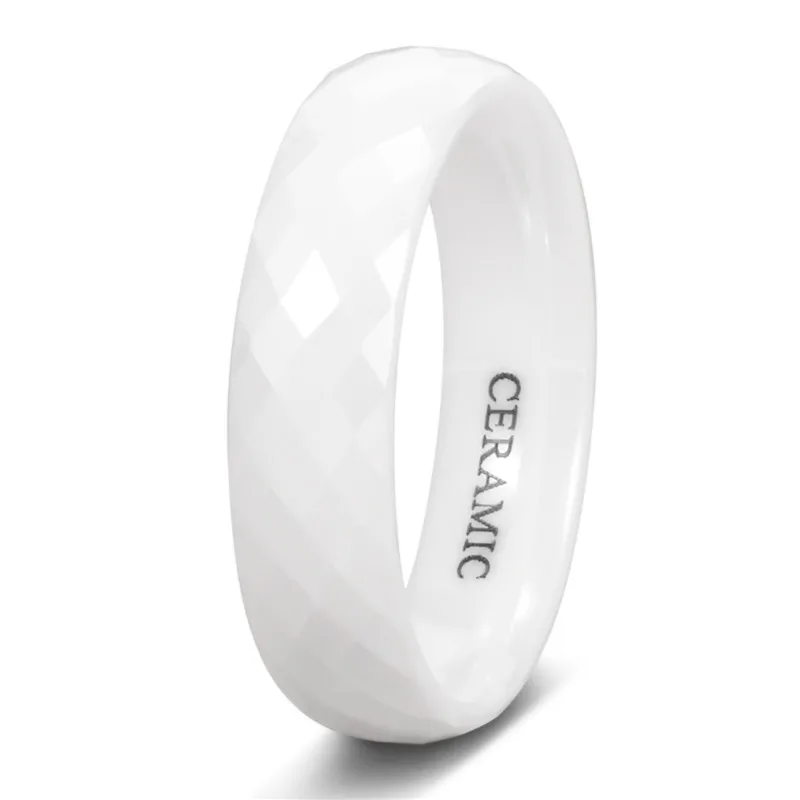 Eamti New White Ceramic Rings for Women Men 4/6mm Hand Cut Fashion Ring For Female Unique Design Jewelry Wedding Band Shiny | Украшения и