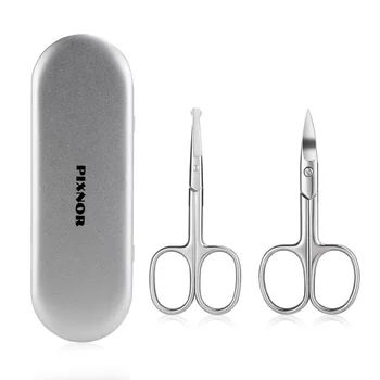 

PIXNOR 2pcs Safe Facial Grooming Scissors Set Nose Vibrissa Nostril Ear Hair Scissor with Mustache Beard Trimmer Sicissor