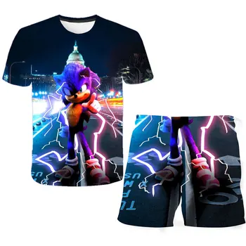 

2020 Kids Clothes Teen Boys Cartoon Outfits Cartoon Sonic T-shirt and Shorts Summer Baby Boy Suits Tees Top Suits 4 to 14 Years