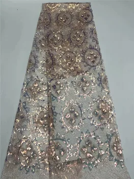 

High Quality 2020 Nigerian Lace Fabric Gold Sequin Lace Fabric French Tulle Lace Fabric Best Selling 2019 African Lace FRF328
