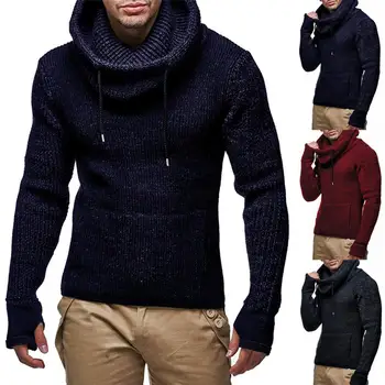 

Casual Men Solid Color Long Sleeve Drawstring Heap Collar Knitwear Slim Sweater Suitable for travel shopping daily wear gifts