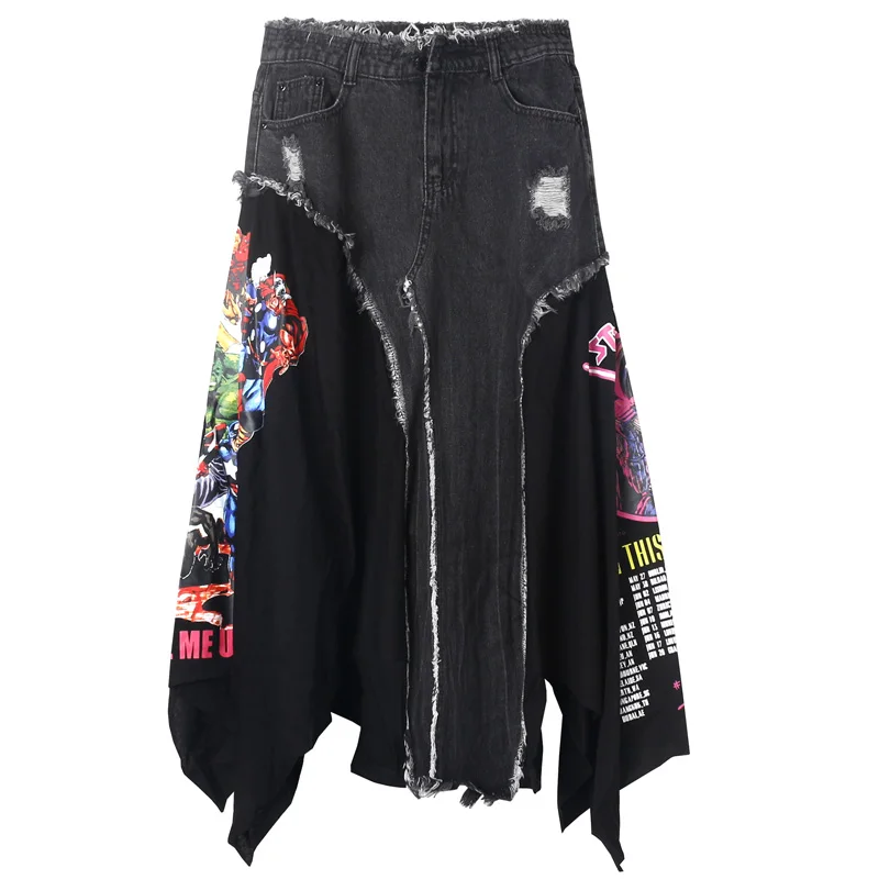 Vefadisa Irregular Women Elegant Skirt 2020 Spring And Autumn Women Printing Patchwork Skirt Plus Size A Line Skirt ZQY319B