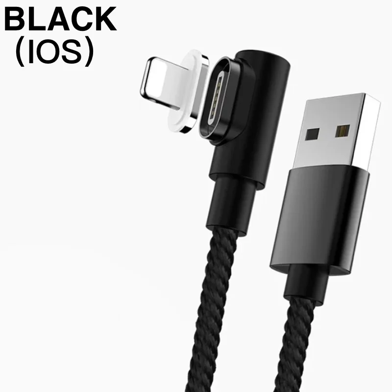 Магнитный кабель USB C Micro usb type C кабель для быстрой зарядки 90 градусов l-линия Micro USB зарядное устройство для samsung huawei Xiaomi iPhone - Цвет: For i0S Black