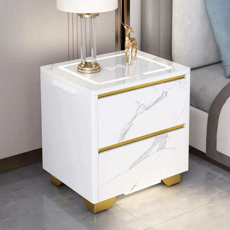 Smart Vanity Bedside Table Nordic Bedroom Furniture Home Nightstand Wireless Charging USB Storage Cabinet Modern Bedside Cabinet