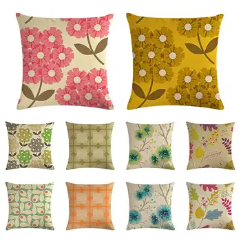 

Plant flower pattern cushion cover fallen leaves flower pillow cover linen car sofa chair cushion decoration household 45x45cm