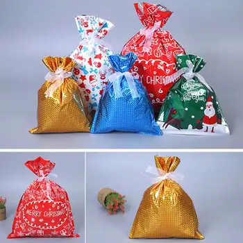 

Assorted Styles Christmas Gift Bag Candy Party Portable With Ribbon Ties Wrapping Present Pouch Plastic Durable Universal