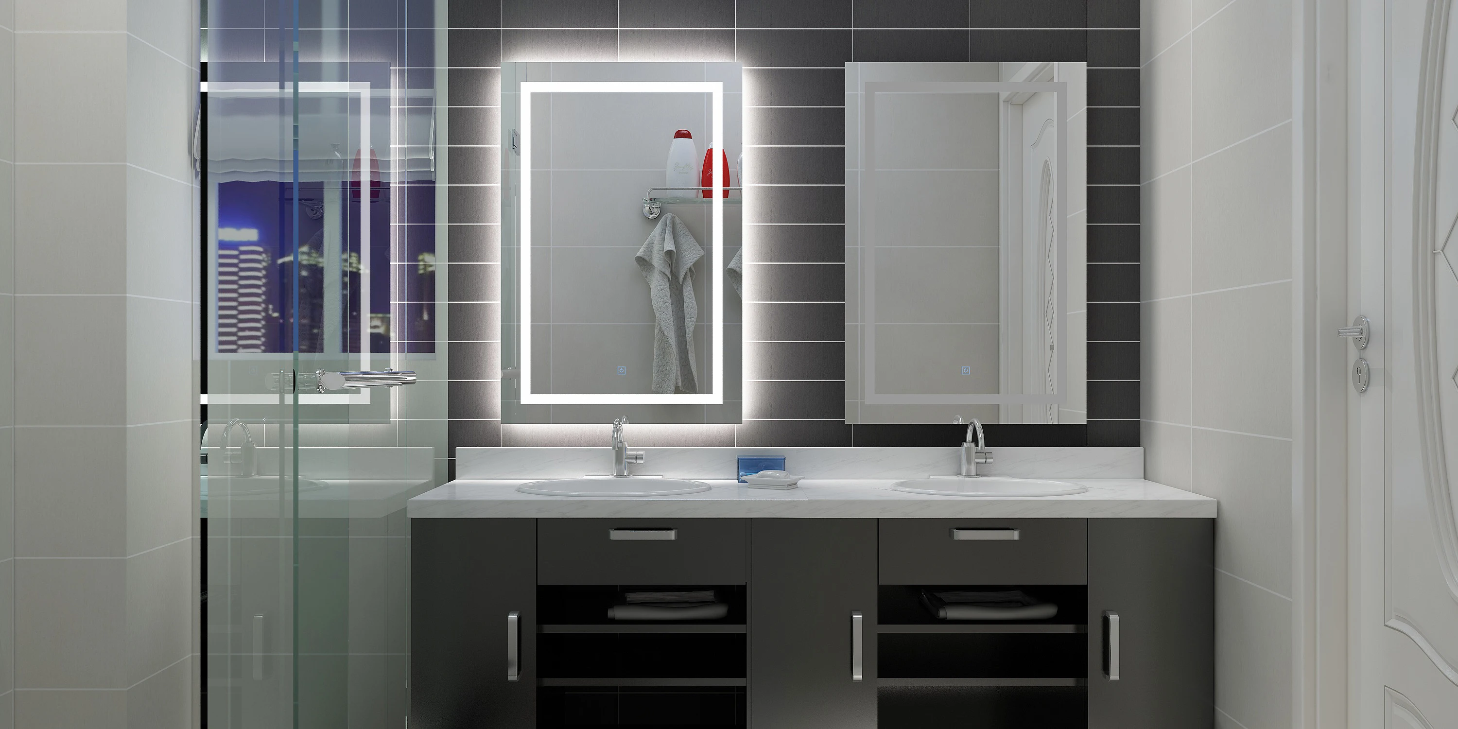 DIYHD настенное светодио дный LED Зеркало для ванной с освещением Vanity Defogger квадратный Настенные светильники сенсорный свет зеркало