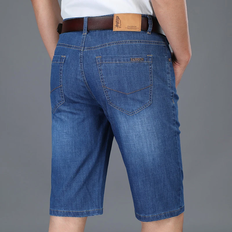 Light blue Летние Новые мужские повседневные джинсовые шорты бизнес мода свободные прямые стрейч синие короткие джинсы мужской бренд классический стиль - Цвет: Light blue