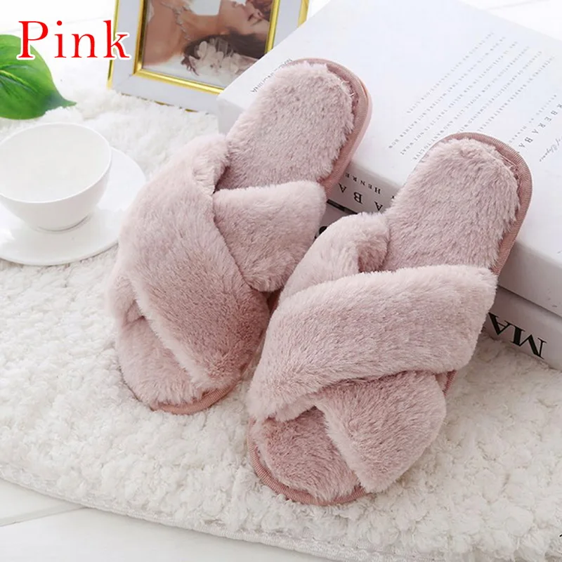 pink Модные зимние женские домашние тапочки с искусственным мехом; модная домашняя теплая обувь; женские слипоны на плоской подошве; женские шлепанцы; Цвет Черный; размер 41 - Цвет: pink