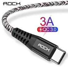 ROCK 3A QC 3,0 usb type C кабель для samsung S10 S9 huawei P30 Pro Быстрая зарядка type-C кабель для зарядки мобильных телефонов USB C