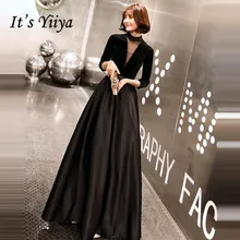 Это Yiiya вечернее платье с длинным v-образным вырезом три четверти без рукавов вечерние платья размера плюс черные вечерние платья robe de soiree LF091