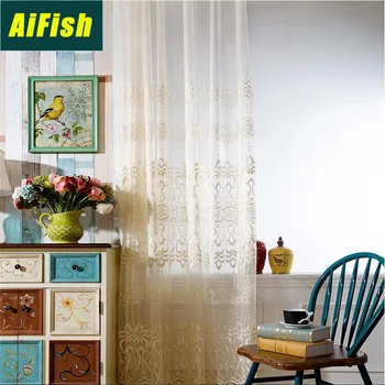 

European Style Water-Soluble Embroidery Tulle Curtains Luxury Living Room Bedroom Office Custom Curtains wp066T4