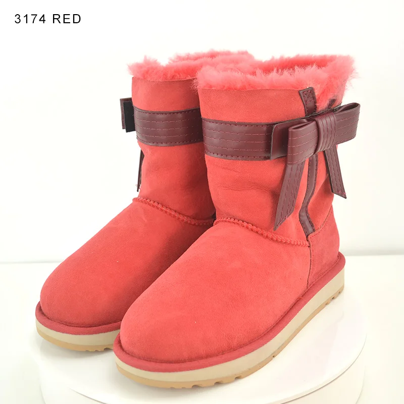 INOE/Модные женские зимние ботильоны из овечьей кожи и замши с подкладкой из натурального меха; короткие зимние ботинки; высокое качество; распродажа - Цвет: 3174 Red
