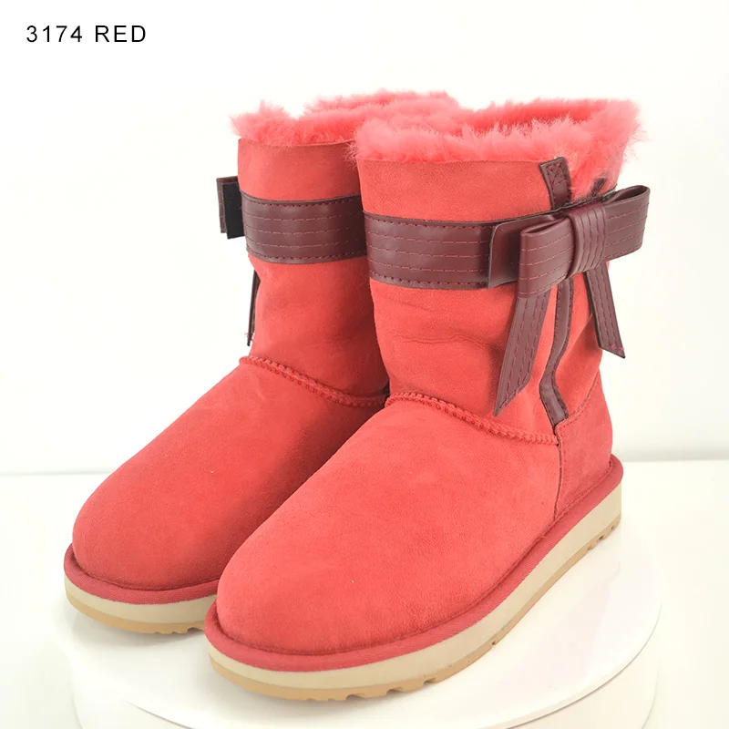 3174 Red INOE/Модные женские зимние ботильоны из овечьей кожи и замши с подкладкой из натурального меха; короткие зимние ботинки; высокое качество; распродажа - Цвет: 3174 Red