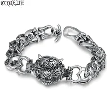 Браслет ручной работы из настоящего серебра 925 пробы с головой тигра, винтажный 925 пробы браслет с изображением тигра, тайский серебряный браслет в стиле хип-хоп, панк