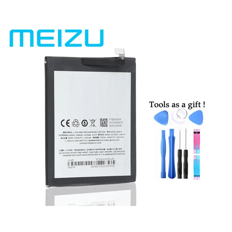 100% Оригинальный аккумулятор Meizu BA816 3200 мАч для телефона M8 Lite V8 высокого качества +