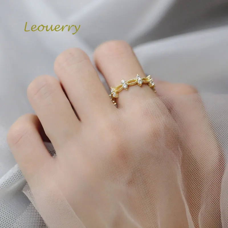 

Leouerry 925 Sterling Silver Women Chic Hollow Zircon Open Rings Geometric Minimalist CZ Finger Ring For Wedding Party Jewelry
