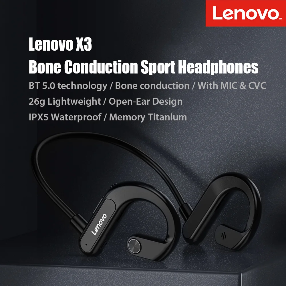 Lenovo X3 Bone Conduction Wireless Headphones BT 5.0 Open Ear Sport Headset with Mic IPX5 Sweatproof for Cycling Running Driving |