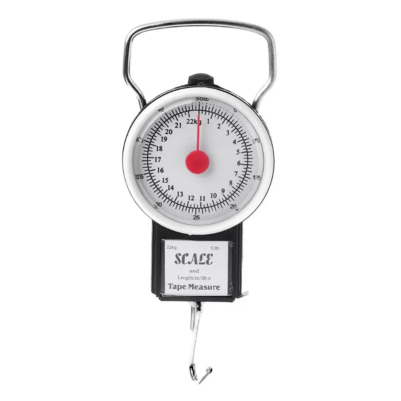 

22kg Portable Hanging Scale Fish Hook Weighing Balance Scale with Measuring Tape Measuring Fishing Luggage Hook Scale