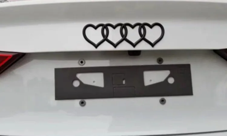 Знак Love Hearts, автомобильный Стайлинг, переоборудование, 4 кольца, эмблема, наклейка, средний багажник, логотип для Audi A3, A4L, A6L, RS3, TT, черный, хром, розовый