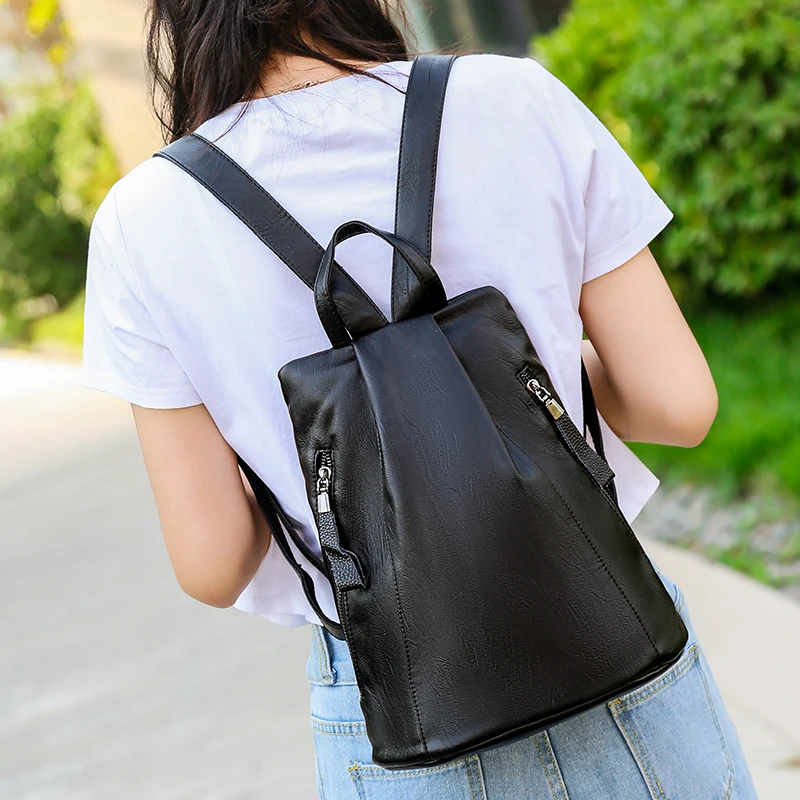 

Durable Backpack Light Waterproof Shoulder Bag Comfortable Pu Leather Leisure Bag Wild Multi-purpose Solid Color Leather Bag