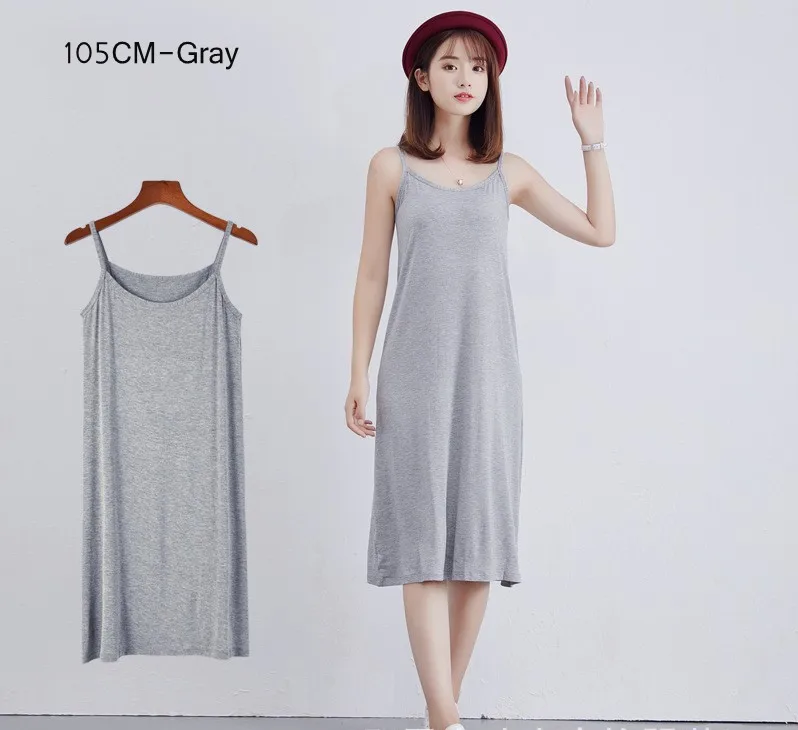Женское платье-комбинация из модала на тонких бретельках, жилет, юбка 90-120 см, длинное платье, камзоли, Нижняя юбка - Цвет: 105cm gray