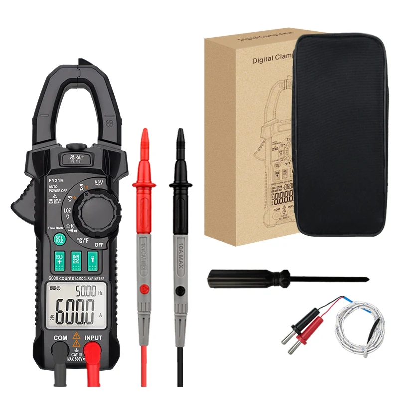 

Digital AC/DC Current Clamp Meter True RMS Auto Range VFC Capacitance Temp Frequency NCV Tester Ammeter Multimeter