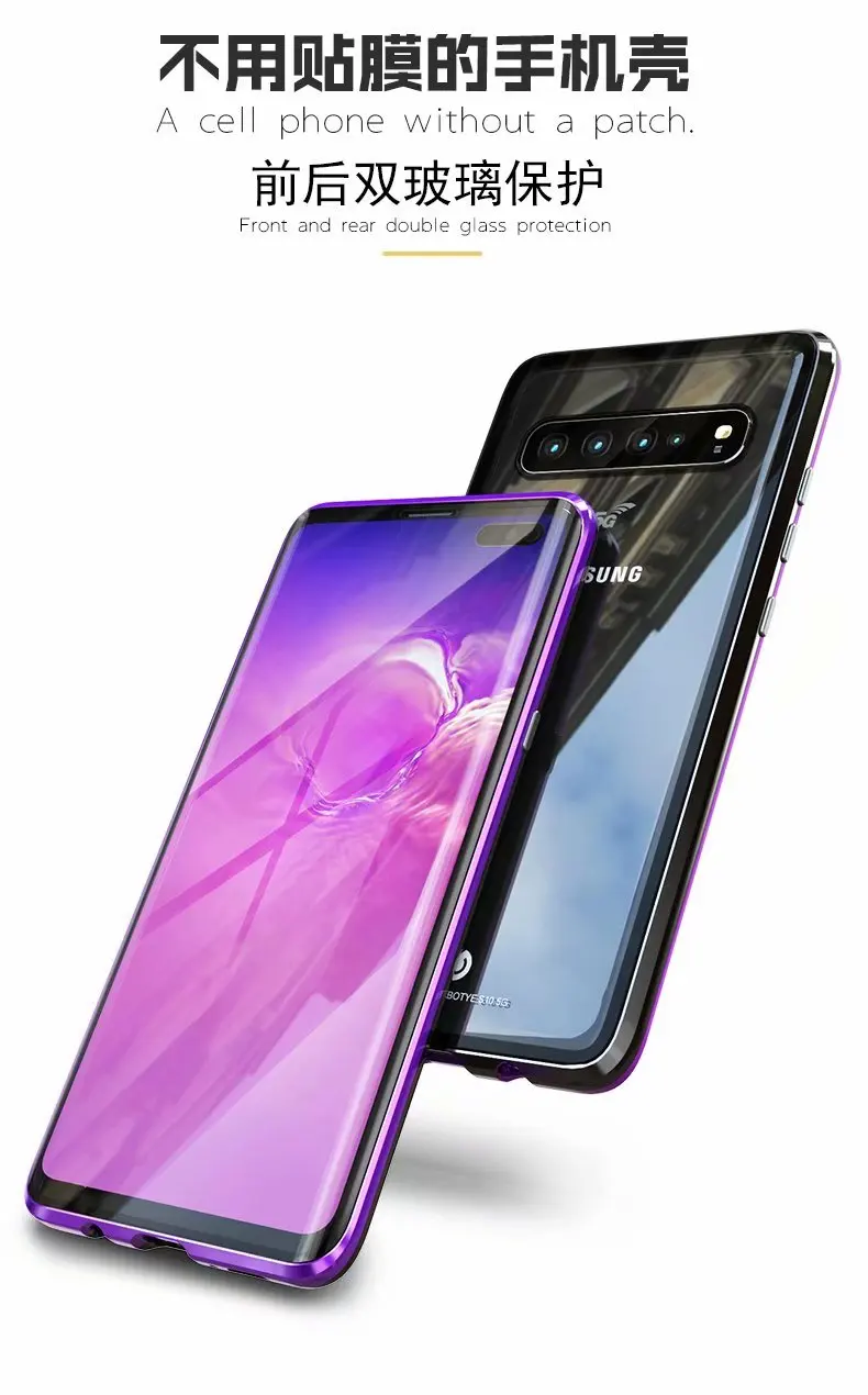 Чехол для телефона samsung S8, S9, S10, E, 5G, Note 8, 9, 10 Pro Plus, металлический чехол, боковое стекло, 360, защитный, противоударный