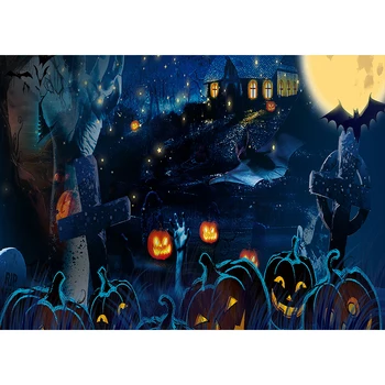 

Halloween Pumpkin Backdrop Haunted Cemetery Ghost forest Bat Photography Background Party Decorations Photoshoot Props