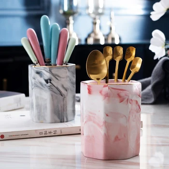 

Ceramic Makeup Brush Storage Box Nordic Marble Pattern Pen Holder Office Organizer Jar Desktop Decoration Home Storage Container
