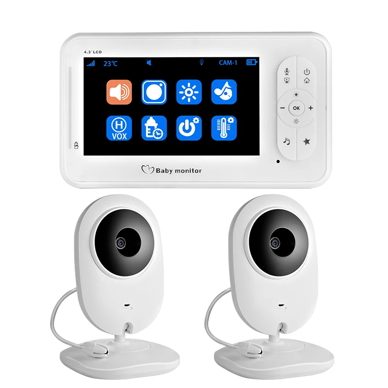 

1 Baby Monitor with 2 Cameras 4.3 inch Audio Nanny Baby Camera Two-way Night Vision Temperature Detection