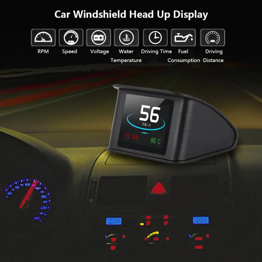 Универсальный автомобильный HUD Дисплей OBD2 Предупреждение скорости об/мин Расход