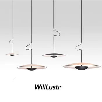 

Modern Wood Grain LED Pendant Lamp Creative UFO Iron Suspension Light Hotel Cafe Bar Living Dining Room Bedside Hanging Lighting