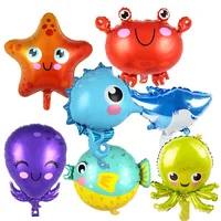 Balões de animais do mar, balões metalizados para crianças, polvo do mar, tubarão, caranguejo, globefish, brinquedo de aniversário