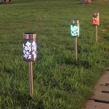 

6pcs Waterproof Stainless Steel LED Solar Lawn Lights Hollow Stainless Steel Lampshade Bright for Outdoor Garden Decor